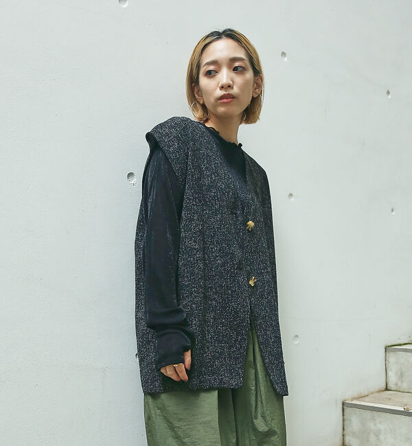 NOMINE「【セットアップ対応】サマーツイードベスト」|ベスト・ジレ|ブラック