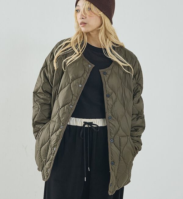 NOMINE「【TAION】キルティングクルーネック ダウンジャケット / ブルゾン」|ダウン|カーキ