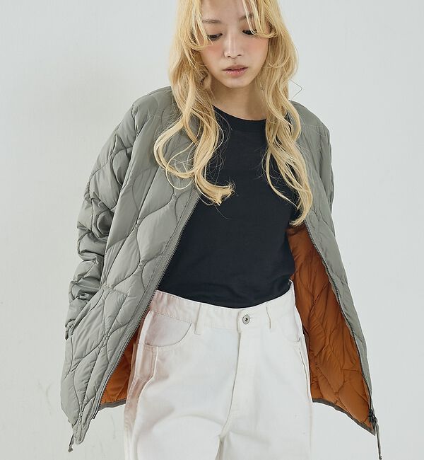 NOMINE「【TAION】ミリタリー Vネック Wジップ ダウンジャケット / ブルゾン」|ダウン|モスグリーン