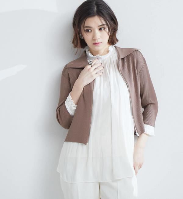 TIARA「ジップアップリブニット」|ニット・セーター|モカ