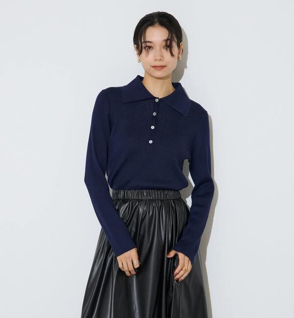 Liesse「ポロカラーリブニット」|ニット・セーター|ネイビー