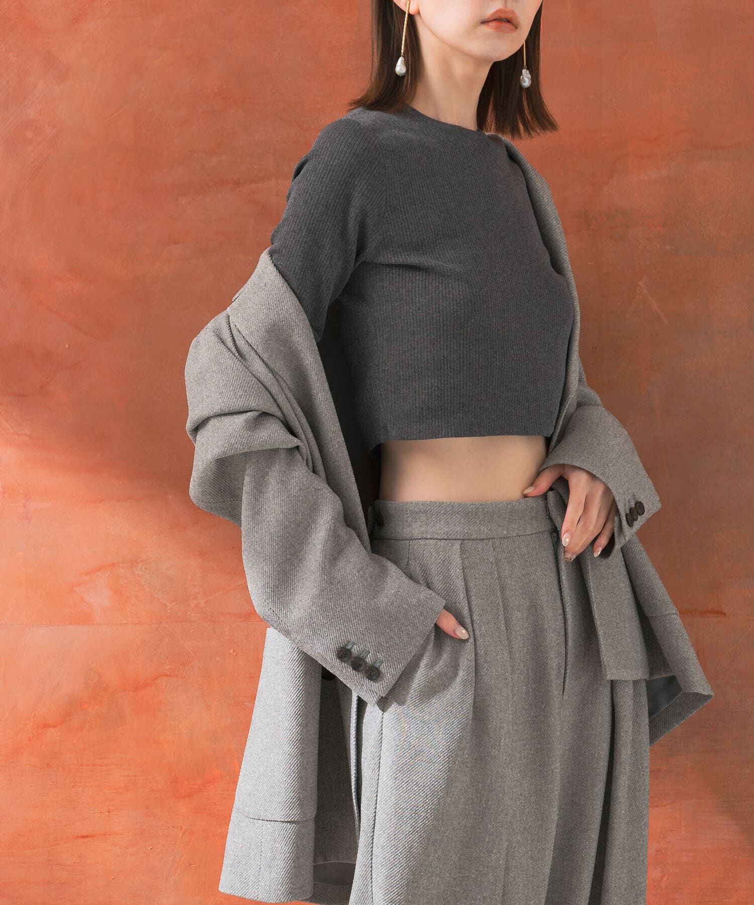 URBAN RESEARCH ROSSO「クロップドリブニット」|ニット・セーター|グレー