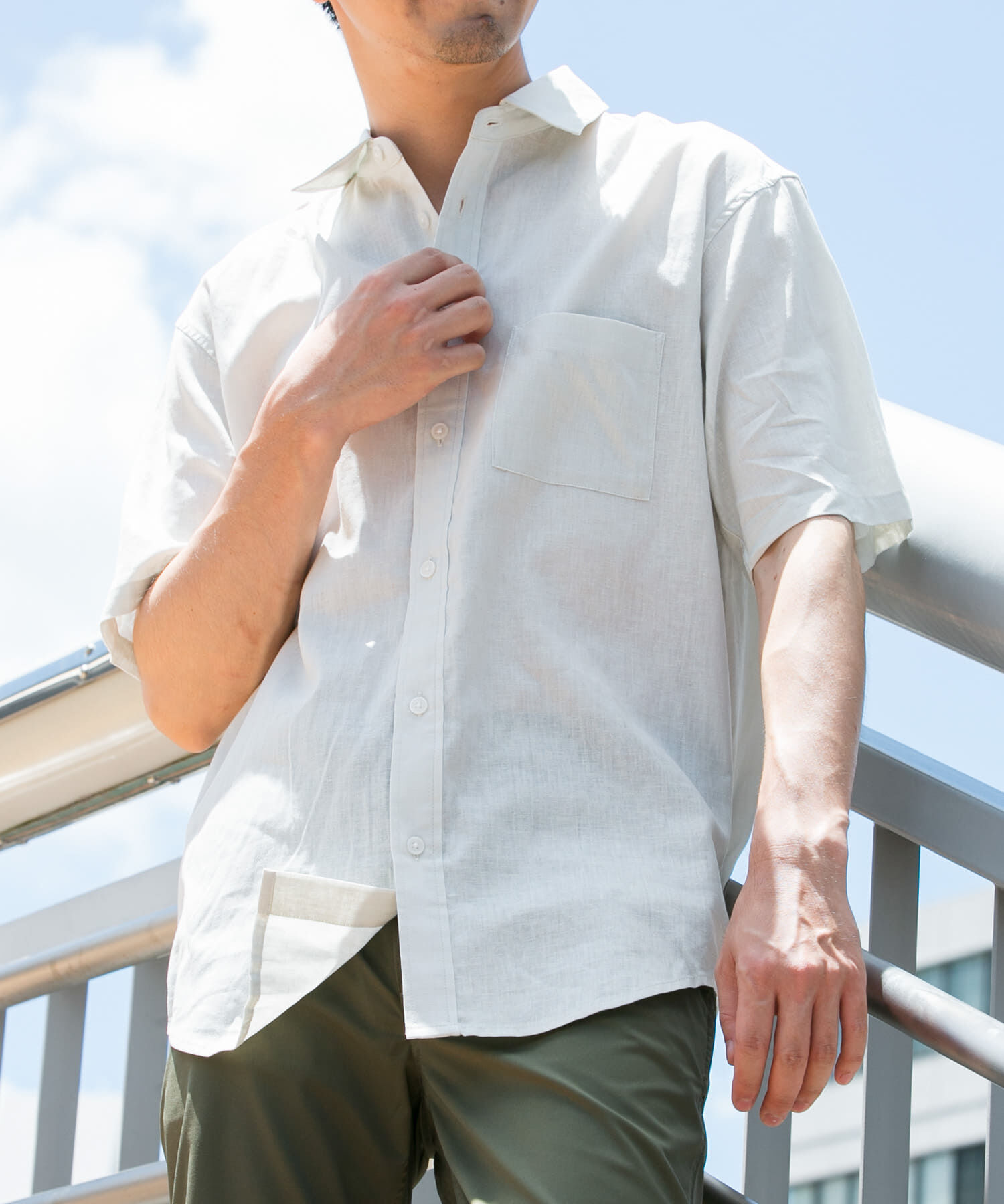 URBAN RESEARCH ROSSO「『XLサイズあり』リラックスコットンリネンレギュラーカラー半袖シャツ」|シャツ・ブラウス|ベージュ