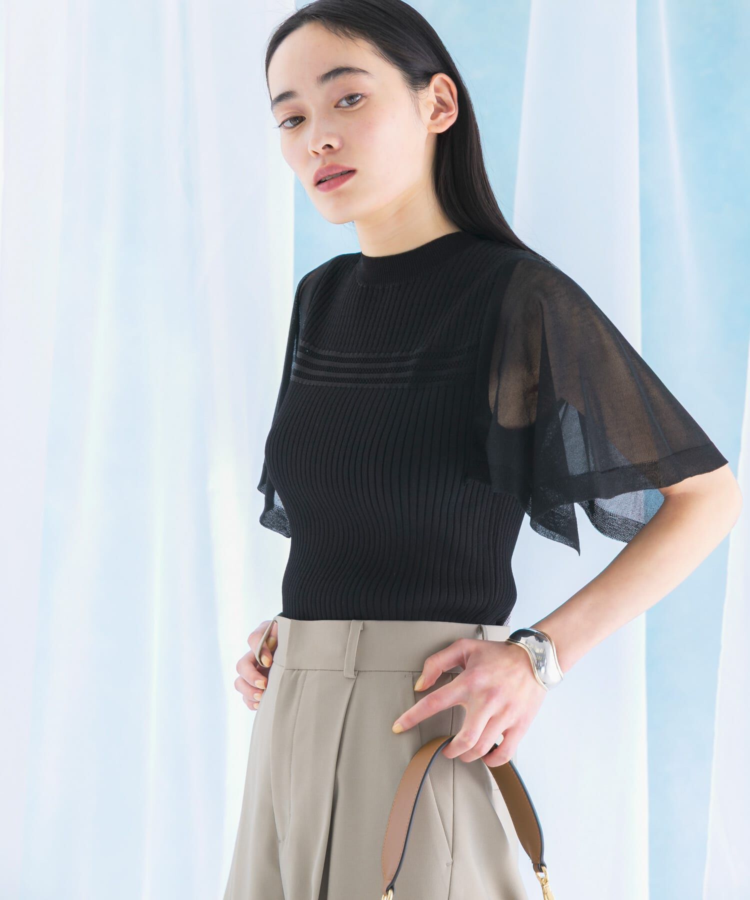 URBAN RESEARCH ROSSO「ハンカチスリーブリブニット」|ニット・セーター|