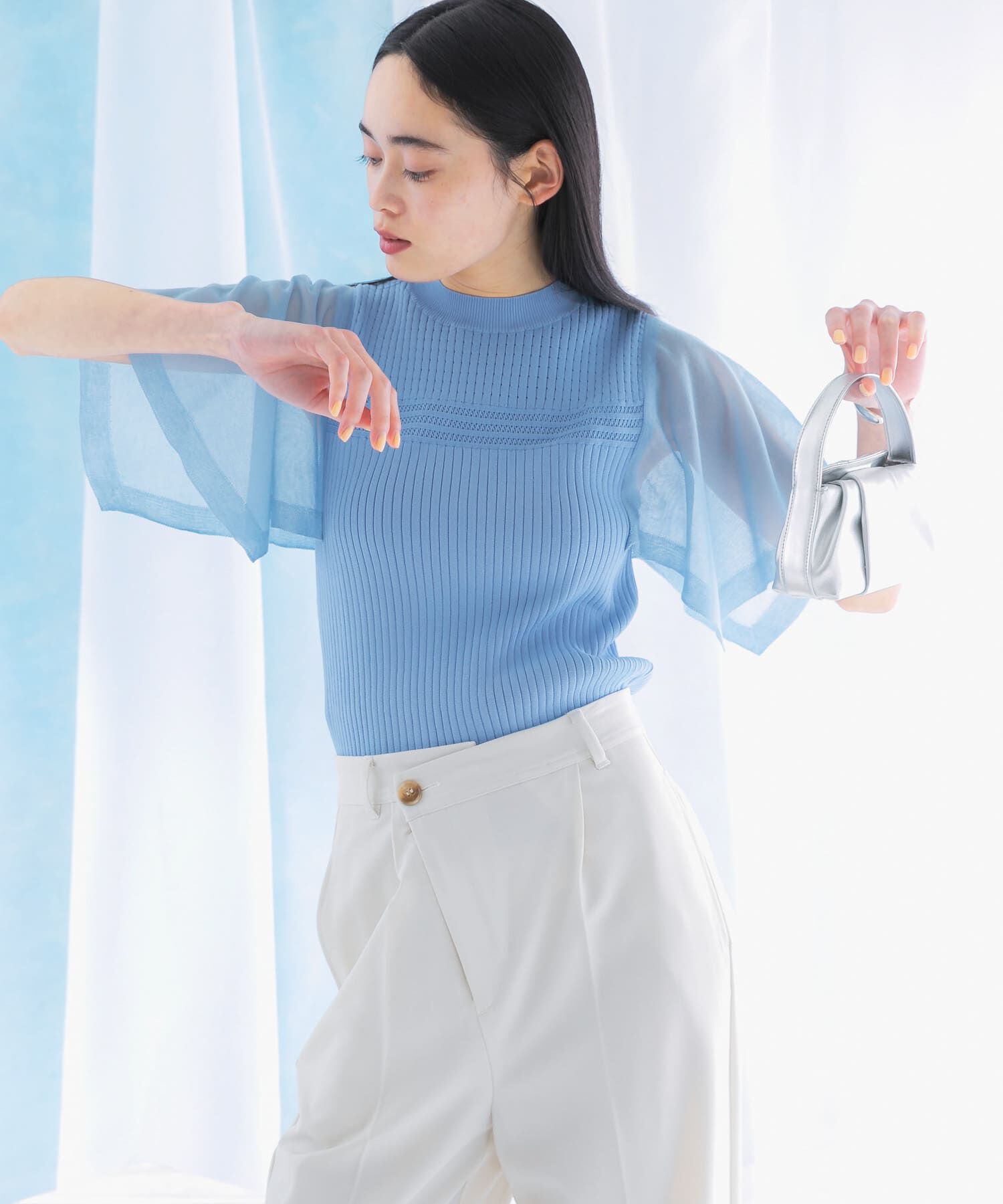 URBAN RESEARCH ROSSO「ハンカチスリーブリブニット」|ニット・セーター|