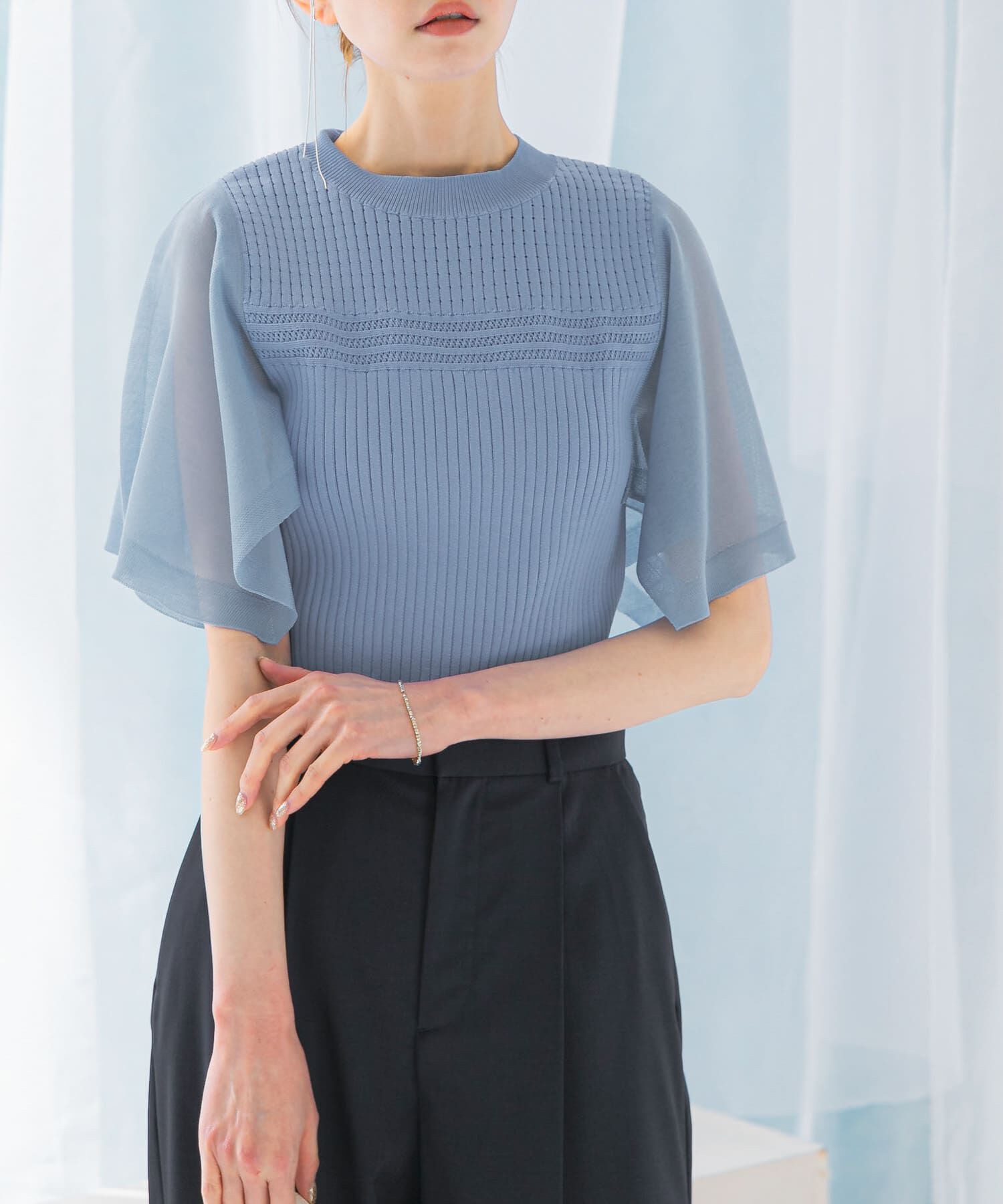 URBAN RESEARCH ROSSO「ハンカチスリーブリブニット」|ニット・セーター|