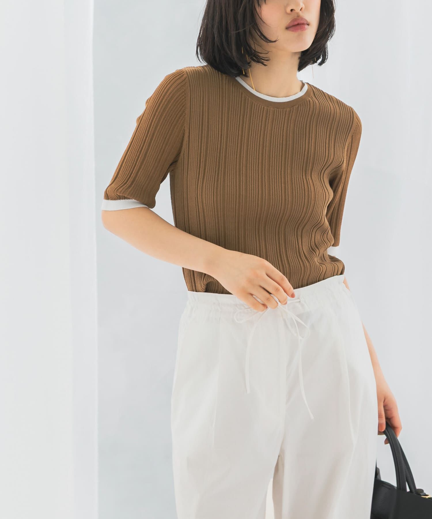 URBAN RESEARCH ROSSO「アンチピリングバイカラーリブニット」|ニット・セーター|モカ