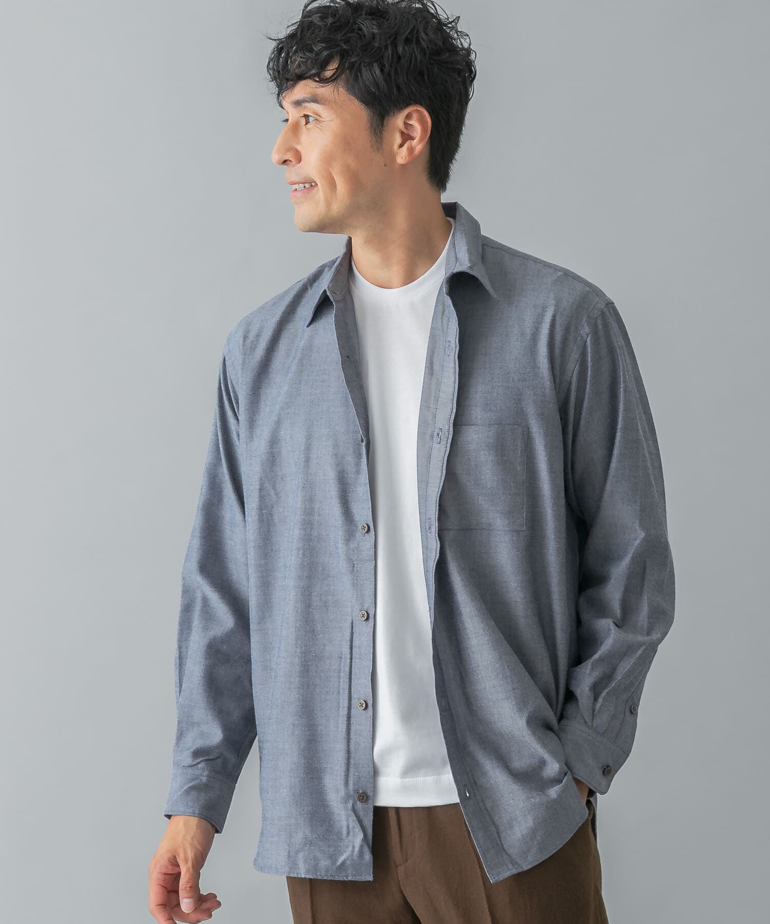 URBAN RESEARCH ROSSO「『蓄熱 / XLサイズあり』アーバンリラックスサーモネルレギュラーシャツ」|シャツ・ブラウス|インディゴブルー