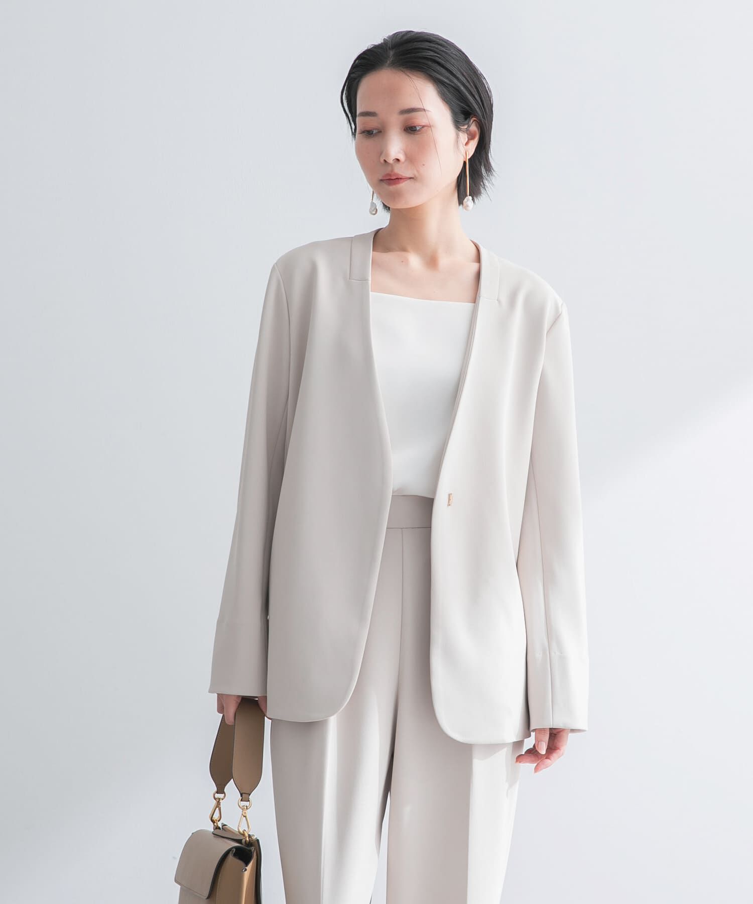 URBAN RESEARCH ROSSO「ストレッチツイルノーカラージャケット」|ノーカラージャケット|