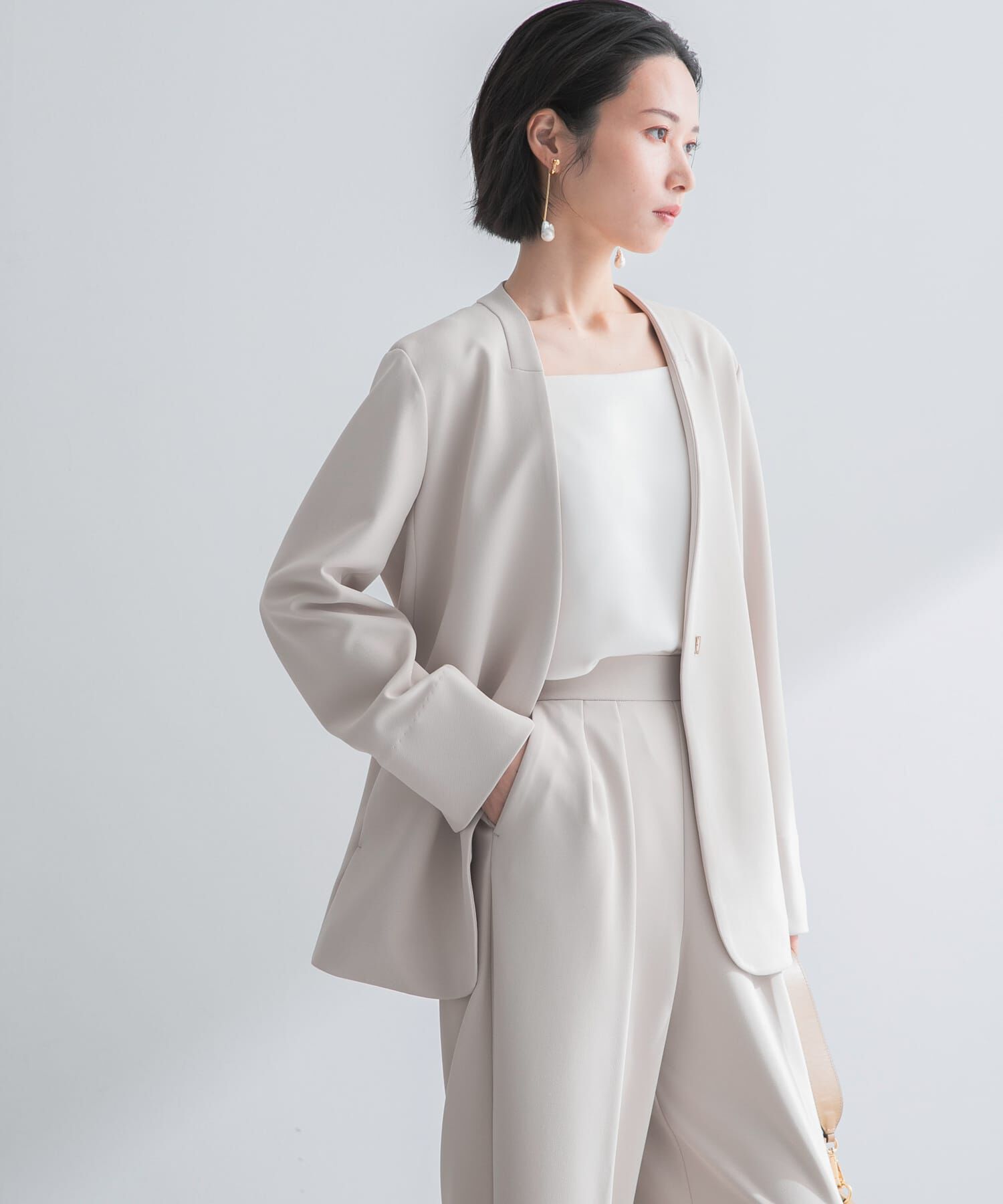 URBAN RESEARCH ROSSO「ストレッチツイルノーカラージャケット」|ノーカラージャケット|