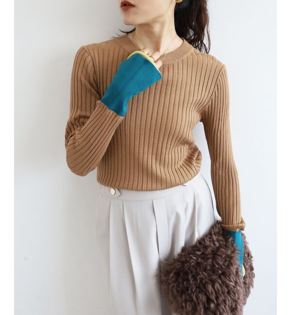  「《WEB限定アイテム》レイヤードカフス配色リブニット」|ニット・セーター|