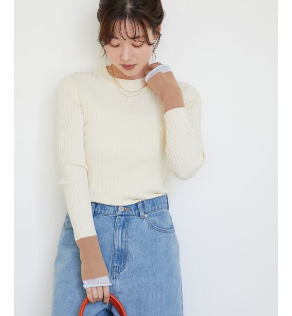  「《WEB限定アイテム》レイヤードカフス配色リブニット」|ニット・セーター|
