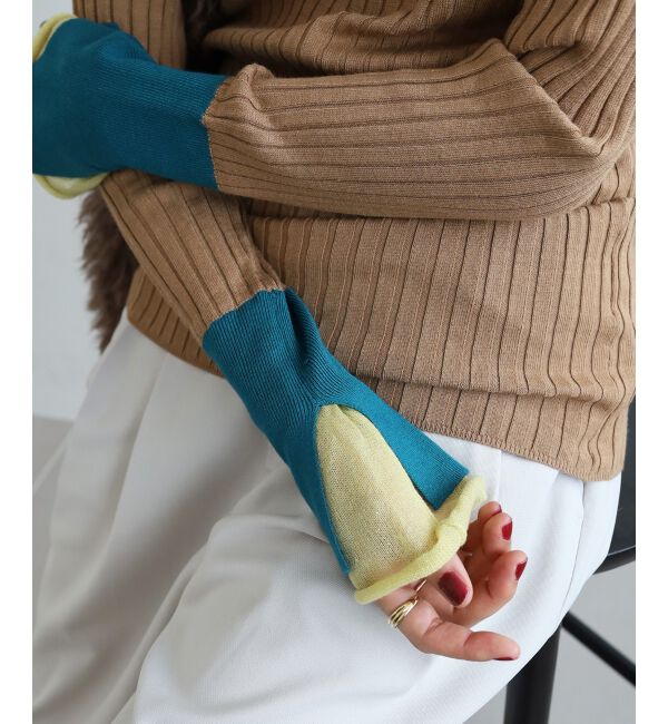  「《WEB限定アイテム》レイヤードカフス配色リブニット」|ニット・セーター|