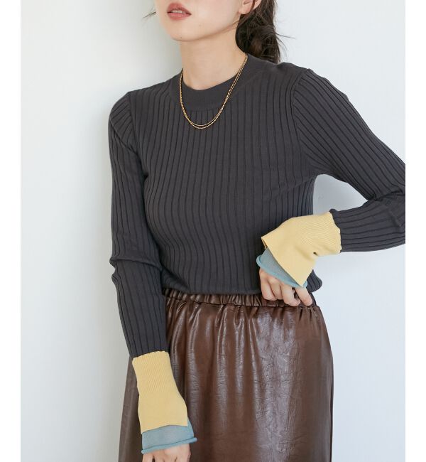  「《WEB限定アイテム》レイヤードカフス配色リブニット」|ニット・セーター|