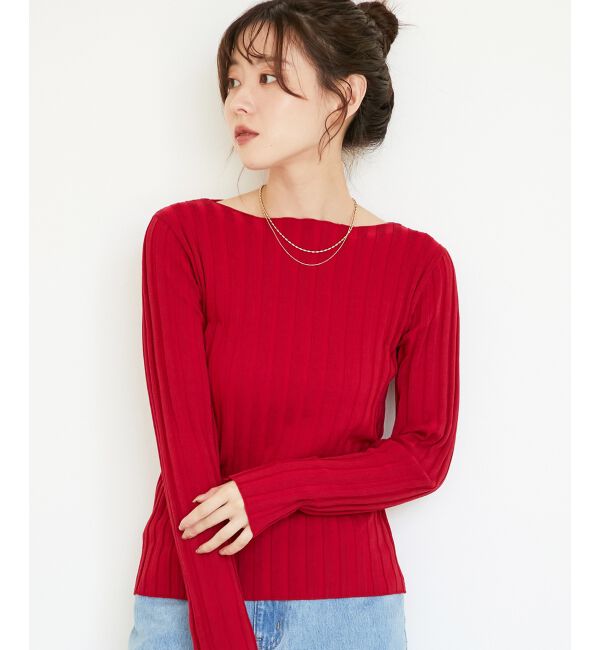  「《手洗い可能》ボートネックリブニット」|ニット・セーター|