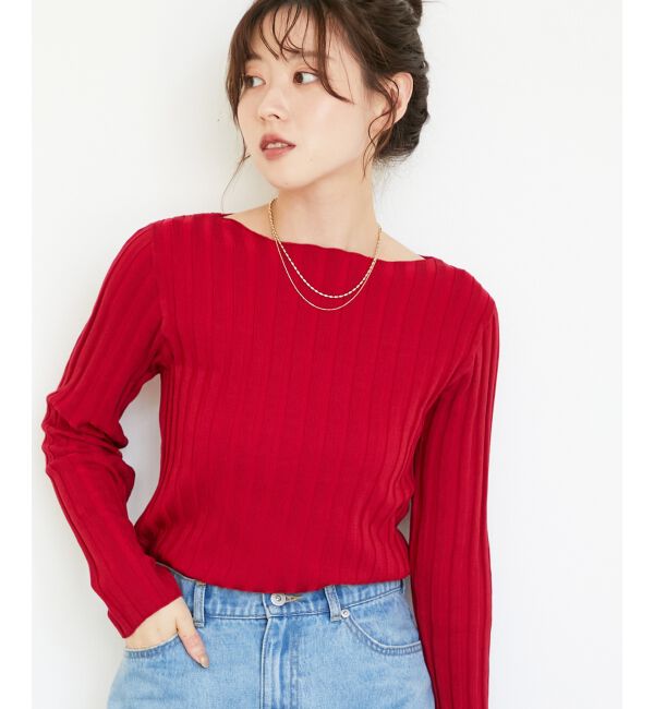  「《手洗い可能》ボートネックリブニット」|ニット・セーター|