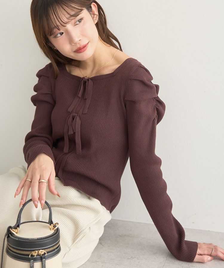 earth music&ecology「レイヤード風ギャザーショルダーリブニット」|ニット・セーター|