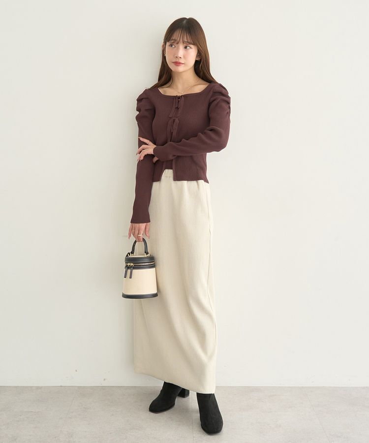 earth music&ecology「レイヤード風ギャザーショルダーリブニット」|ニット・セーター|