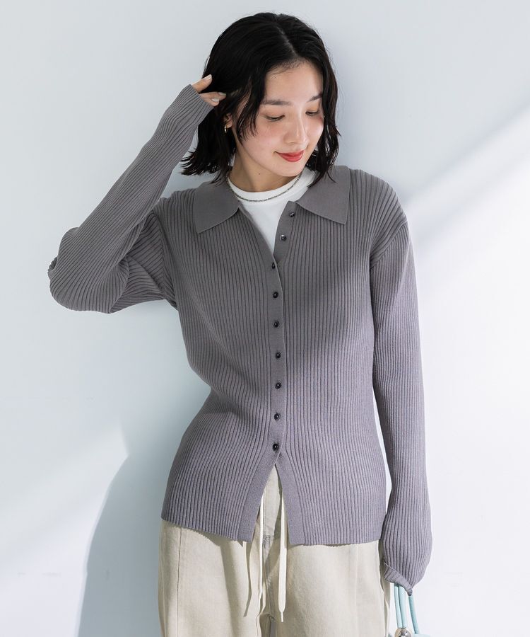 Green Parks「襟付きリブニットカーディガン」|カーディガン|Gray