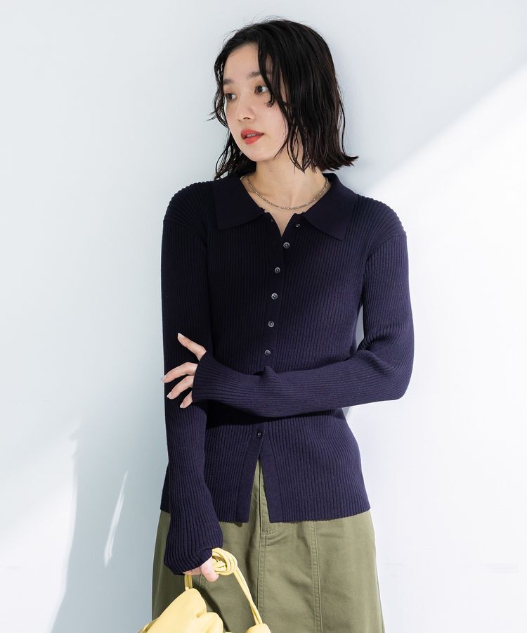 Green Parks「襟付きリブニットカーディガン」|カーディガン|