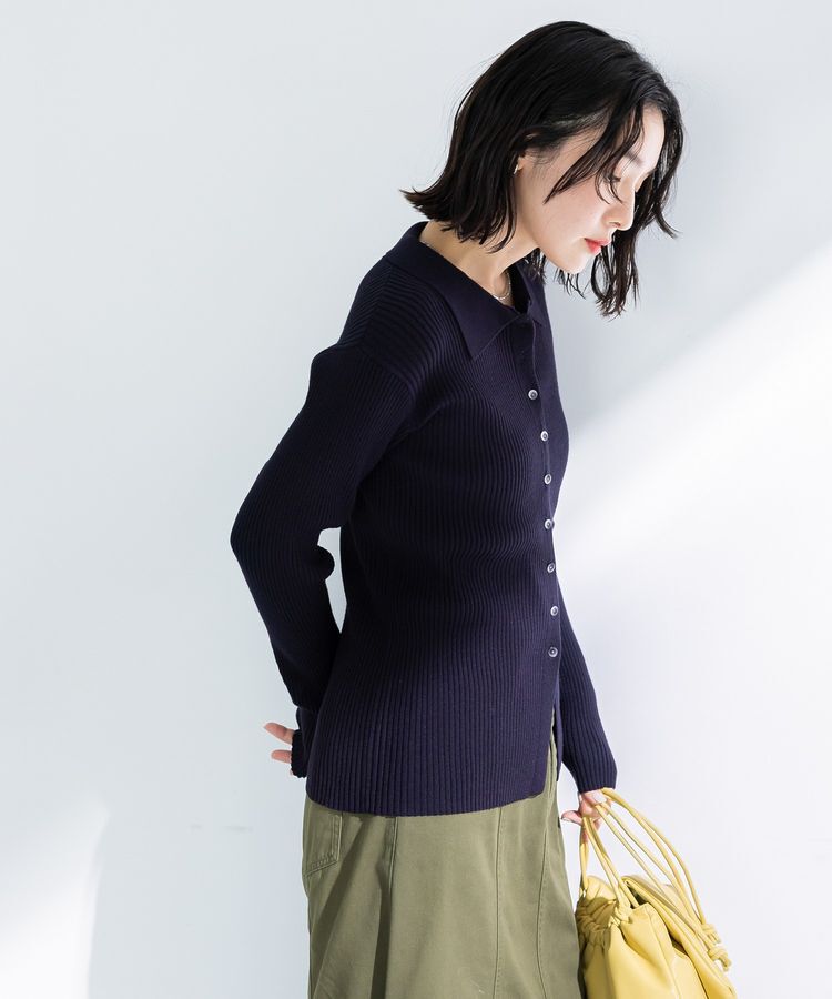 Green Parks「襟付きリブニットカーディガン」|カーディガン|Dark Navy
