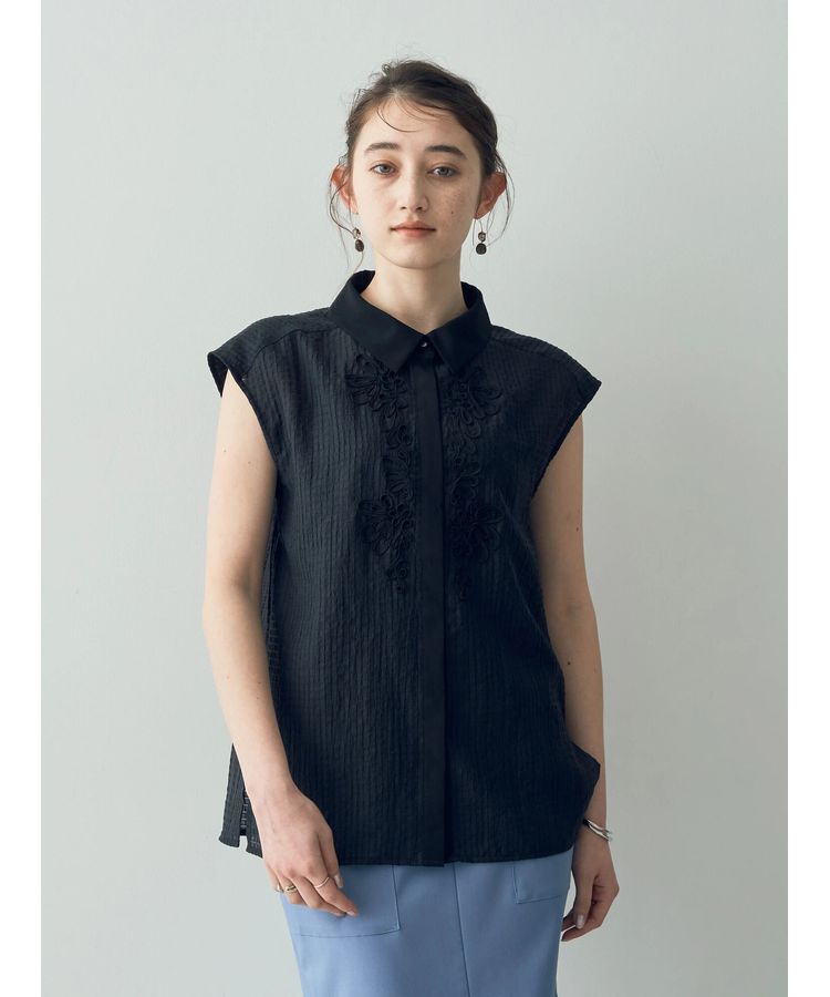 YECCA VECCA「コード刺繍シアーブラウス」|シャツ・ブラウス|Black