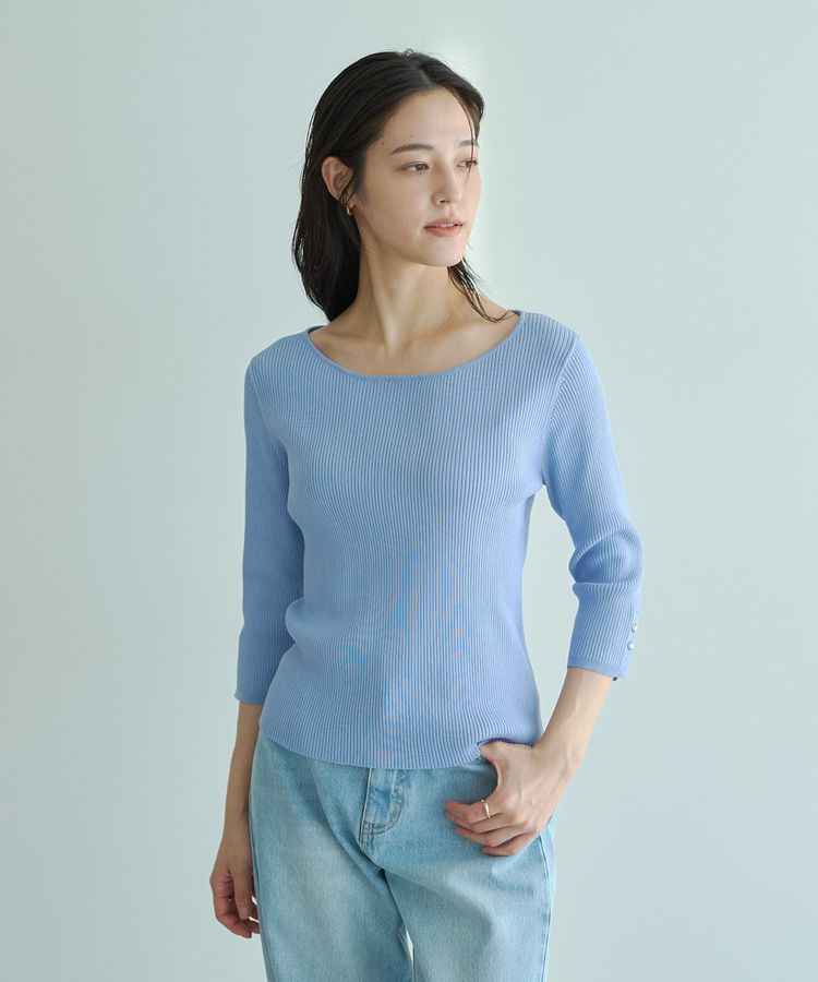 YECCA VECCA「袖釦7分袖リブニット」|ニット・セーター|
