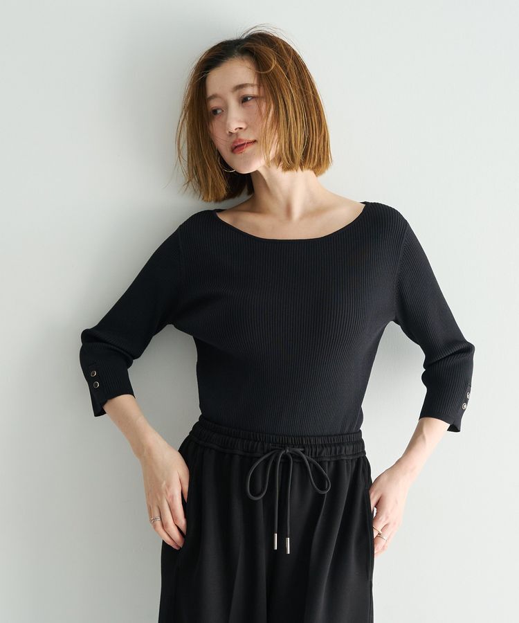 YECCA VECCA「袖釦7分袖リブニット」|ニット・セーター|