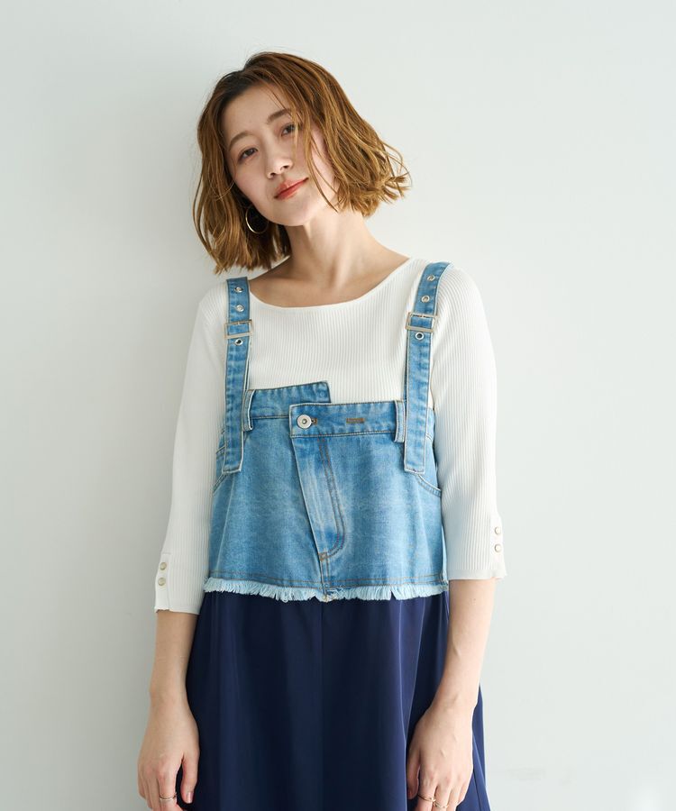 YECCA VECCA「袖釦7分袖リブニット」|ニット・セーター|