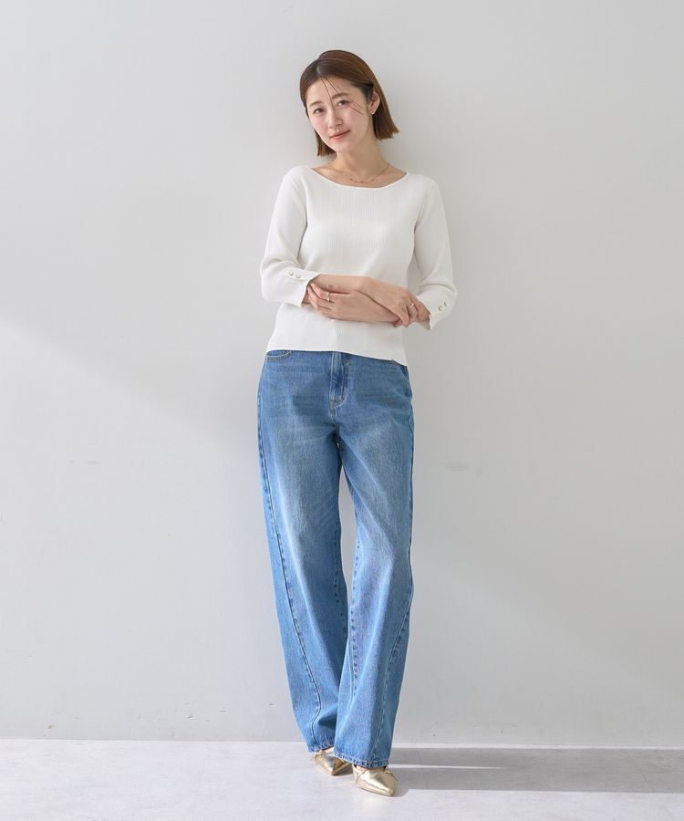 YECCA VECCA「袖釦7分袖リブニット」|ニット・セーター|