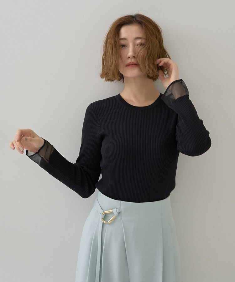 YECCA VECCA「袖口シアーリブニット」|ニット・セーター|