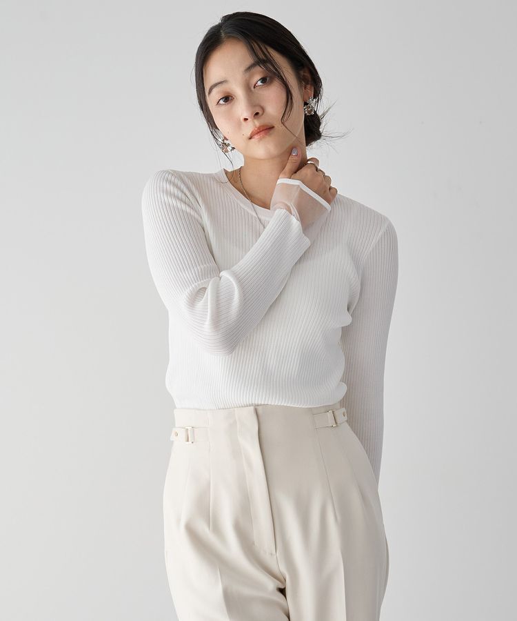 YECCA VECCA「袖口シアーリブニット」|ニット・セーター|