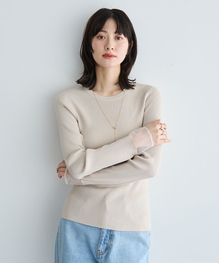YECCA VECCA「袖口シアーリブニット」|ニット・セーター|Light beige