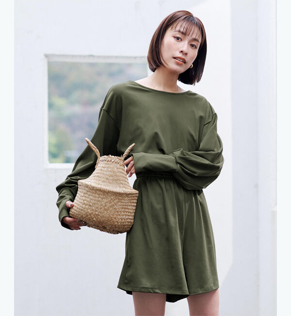 ur's「【小西翼さんコラボアイテム】バックオープンオールインワン/ラッシュガード」|オールインワン|ダークカーキ