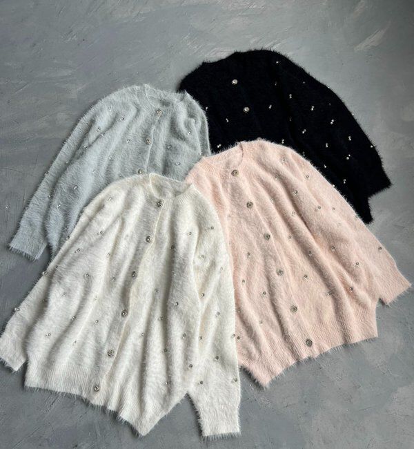  「ビジューフェザーロングカーデ」|ニット・セーター|