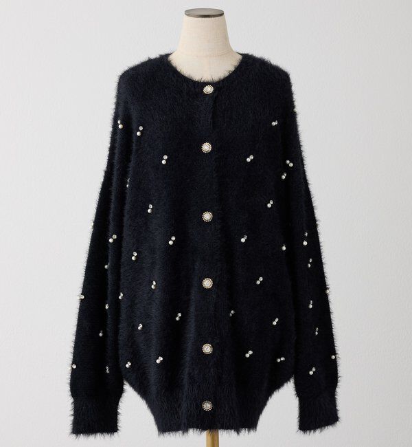  「ビジューフェザーロングカーデ」|ニット・セーター|