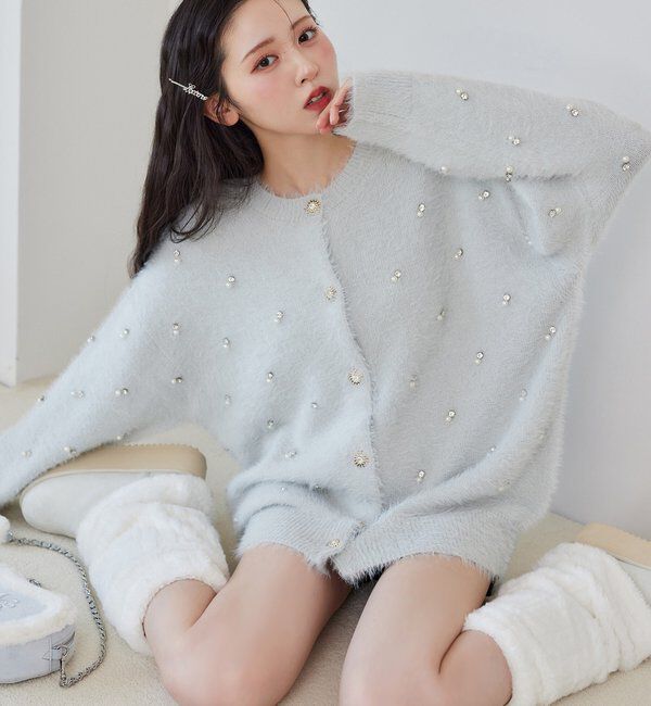  「ビジューフェザーロングカーデ」|ニット・セーター|