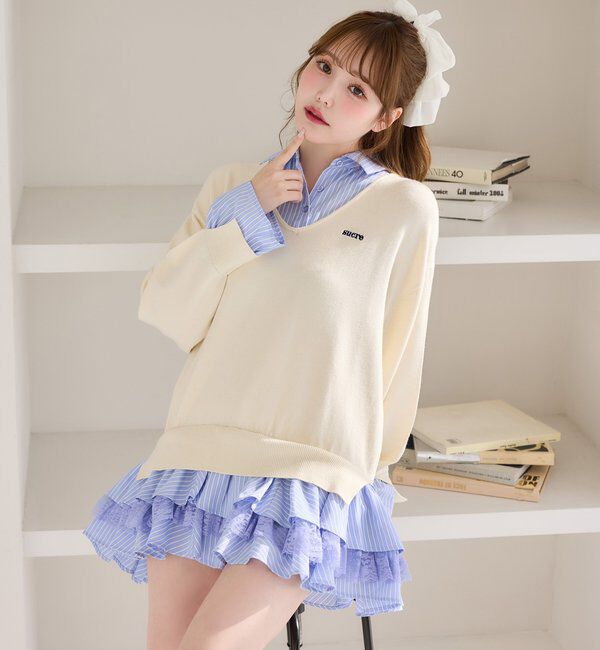  「ニットドッキングチュニックシャツワンピ」|ワンピース|