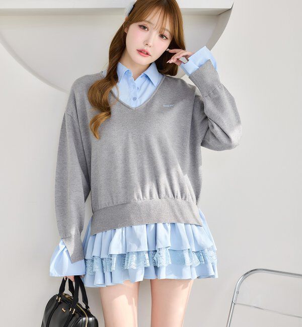  「ニットドッキングチュニックシャツワンピ」|ワンピース|