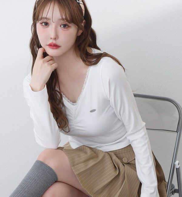  「プレート付きフロントギャザートップ」|プルオーバー|