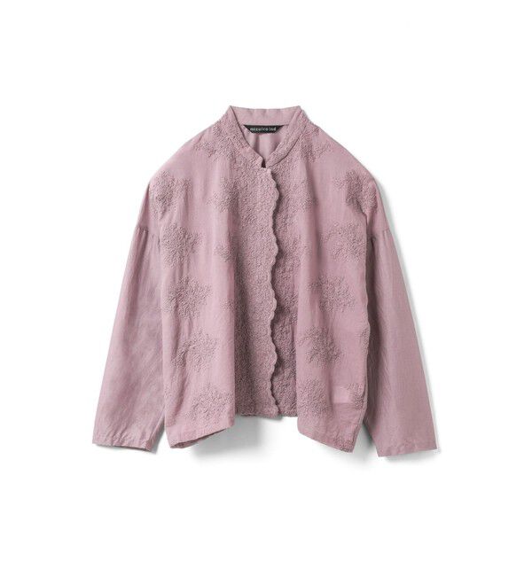 mizuiro ind「mizuiro ind レーススタンドカラーワイドシャツ」|シャツ・ブラウス|スモークピンク