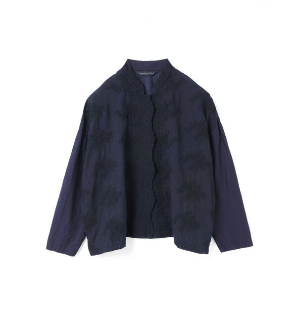 mizuiro ind「mizuiro ind レーススタンドカラーワイドシャツ」|シャツ・ブラウス|ネイビー