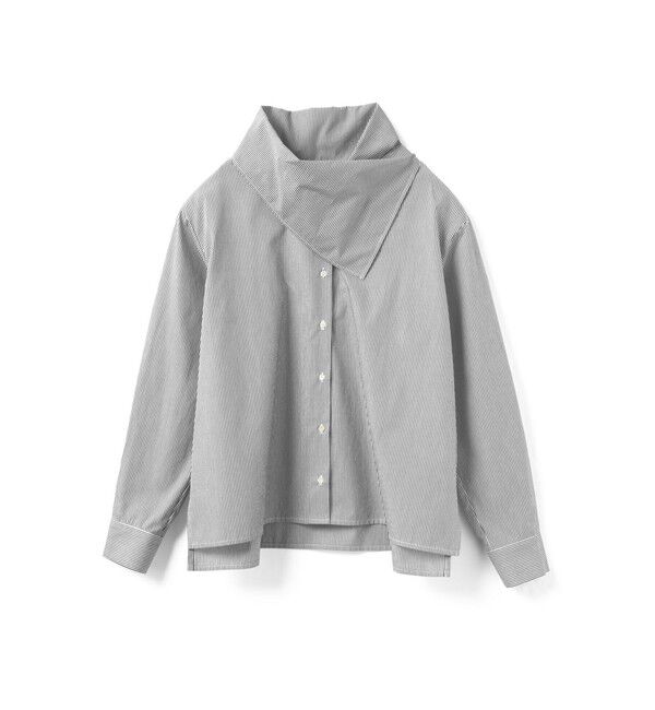 mizuiro ind「mizuiro ind ストライプスカーフカラーシャツ」|シャツ・ブラウス|ブラック