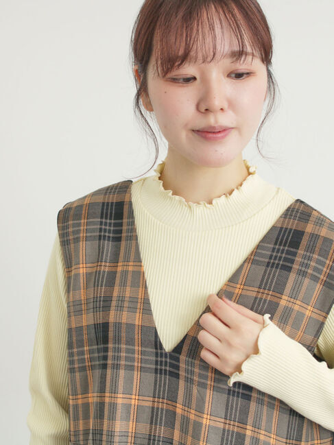 Samansa Mos2「配色メローカットリブフリルスタンドネックインナー」|Tシャツ・カットソー|イエロー