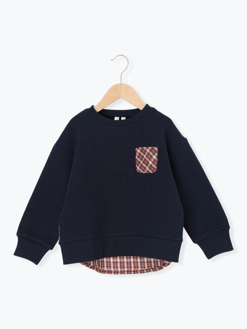 Samansa Mos2 Lagom「チェック切替トレーナー」|Tシャツ・カットソー|ネイビー