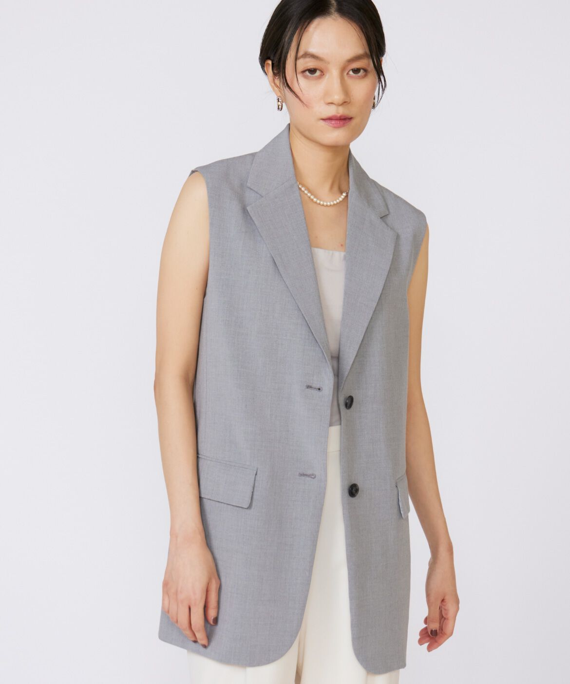 INED「TRストレッチカラーレスジレ」|ダウンベスト・ベスト|グレー1