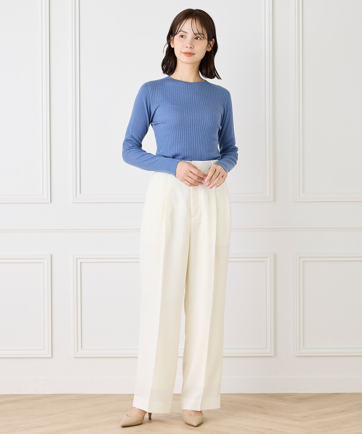 INED「《Cuoo》ホールガーメントクルーネックリブニット」|ニット・セーター|