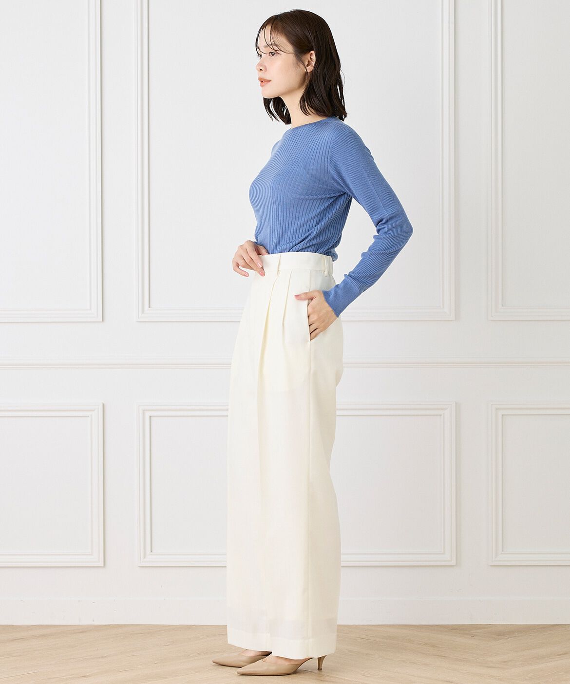 INED「《大きいサイズ》ホールガーメントクルーネックリブニット《Cuoo》」|ニット・セーター|