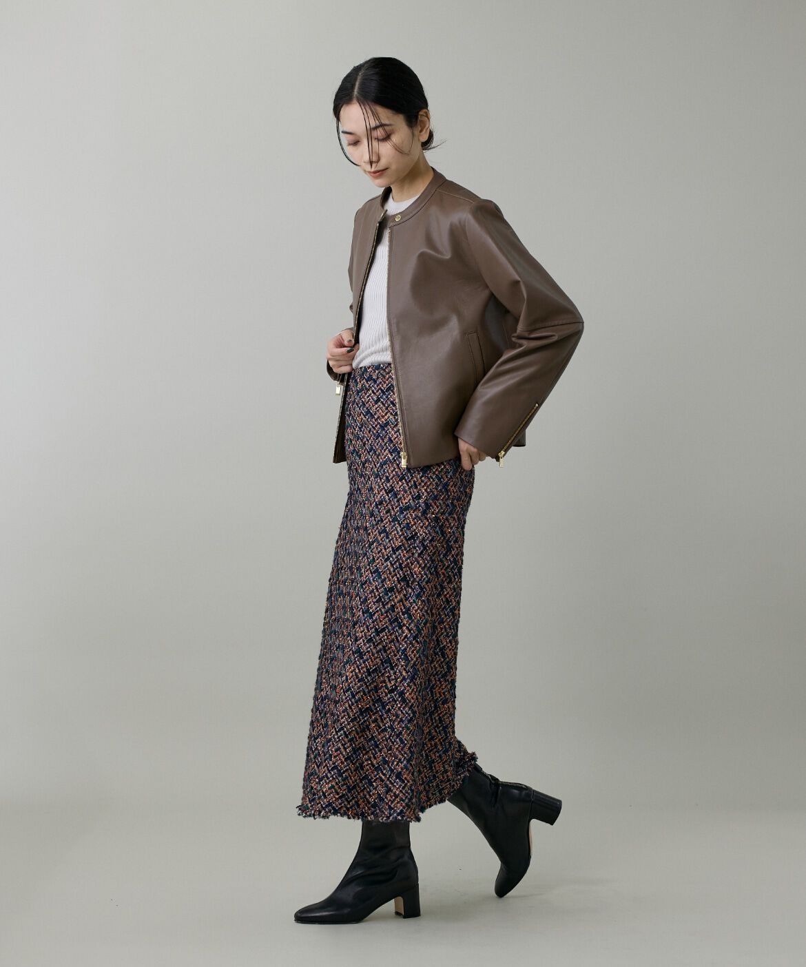 INED「《大きいサイズ》ホールガーメントクルーネックリブニット《Cuoo》」|ニット・セーター|