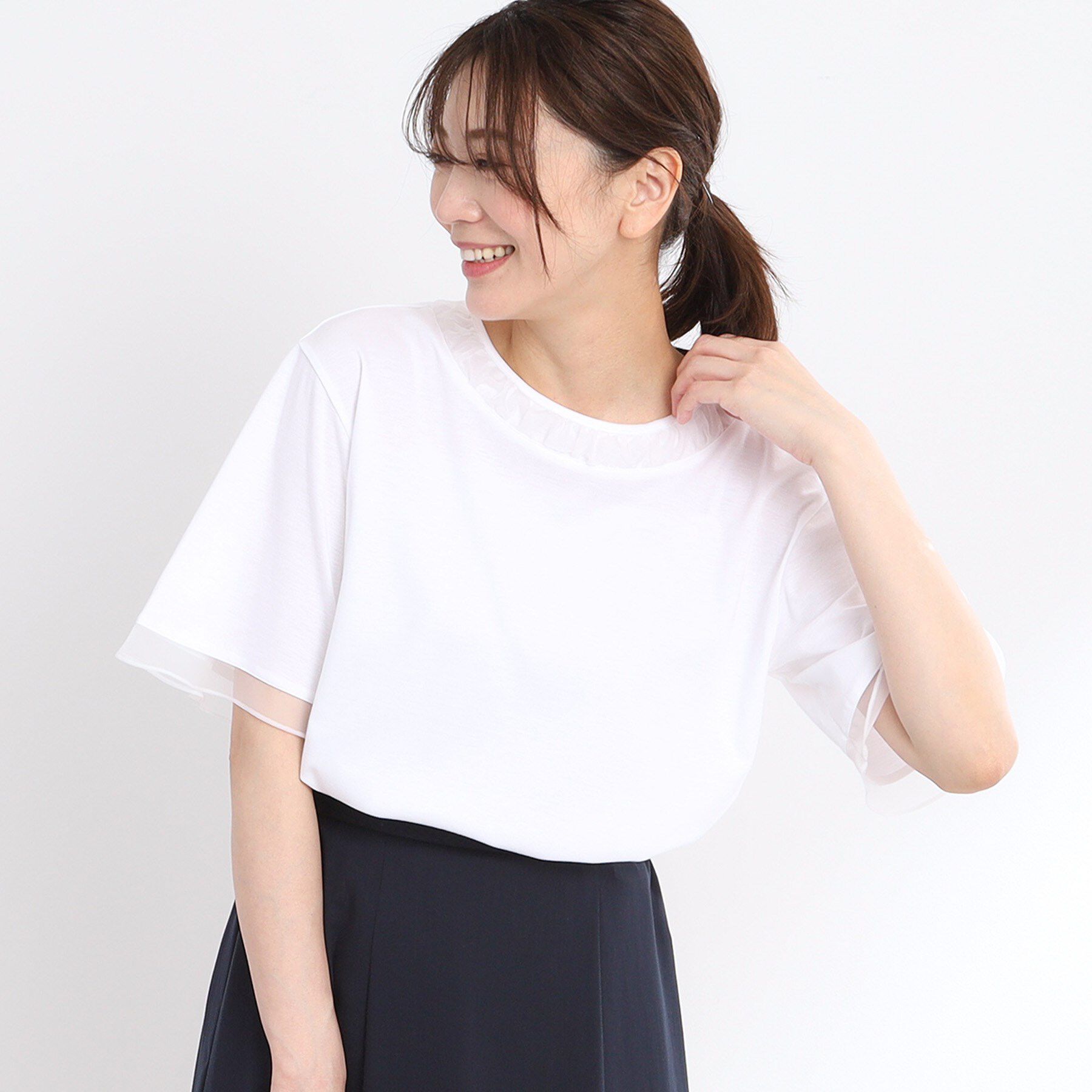 Reflect「【洗える】キレイめジャージプルオーバー」|Tシャツ・カットソー|オフホワイト(003